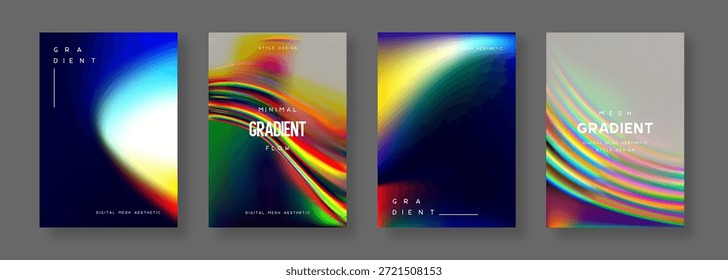 Abstract vector cards with soft mesh gradient in blue, yellow, and red colors. Minimal iridescent design with vibrant light blur and smooth transition for modern web banners and posters.