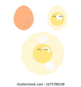 Carácter Abstracto De Caricatura Vectorial Del Huevo , Huevo Fresco , Medio Huevo Aceitado Y Huevo Ahogado Sunny En Fondo Blanco