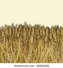 abstract vector cartoon doodle wheat seamless pattern