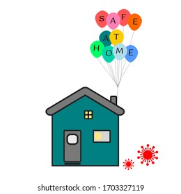 La Casa De Dibujos Gráficos De Vectores Abstractos Y Virus Y Gérmenes Están Alrededor En El Aire Y El Balón De Colorido Con La Redacción De La Caja De Seguridad En Casa En Fondo Blanco