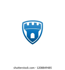 abstract Vector castle tower shield logo icon. Vector castle logo combination. security technology symbol. Unique simple fortress logo design template. 