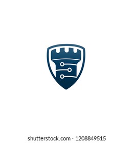 abstract Vector castle tower shield logo icon. Vector castle logo combination. security technology symbol. Unique simple fortress logo design template. 