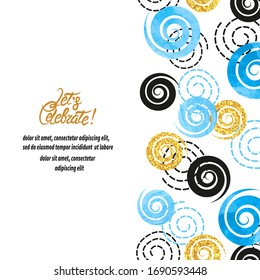 Abstract vector celebration background with blue watercolor spirals