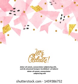 Abstract vector celebration background with pink watercolor geometric shapes