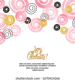 Abstract vector celebration background with pink watercolor spirals	