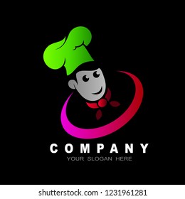 abstract vector chef logo. chef hat. chef face and smile, cafe, cooking