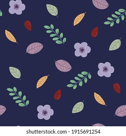 Abstract vector children's drawings, unicorns, flowers, leaves, and birds seamless pattern