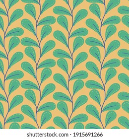 Abstract vector children's drawings, unicorns, flowers, leaves, and birds seamless pattern