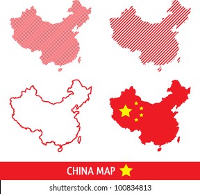 Abstract Vector China Map In Dashed Lines. 4 Designs.