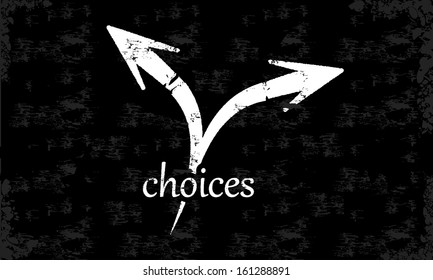 Abstract vector choices concept on a black chalkboard 