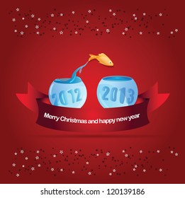 Abstract vector christmas background with fish leaping into aquarium 2013