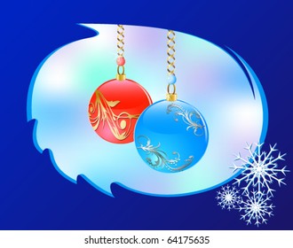 Abstract vector Christmas background with glass balls and snowflakes