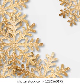 Abstract vector Christmas background with golden snowflakes