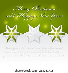 Abstract vector Christmas background with origami stars for an invitation, card, greetings or postcards.