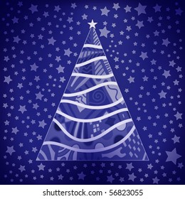Abstract vector Christmas background with tree and stars