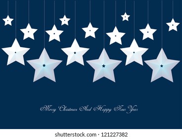 abstract vector christmas card design with stars isolated on blue background