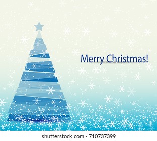 abstract vector christmas card with christmas tree and snowflakes