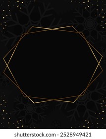 Fondo de vacaciones de Navidades de Vector Abstractas con copos de nieve oscuros, Anuncio figurado y esquinas de polvo dorado