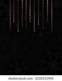 Fondo de vacaciones de Navidades de Vector Abstractas con copos de nieve oscuros y guirnalda dorada colgante 