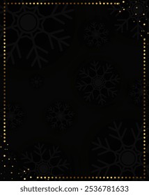 Abstract vector Christmas holiday background with dark snowflakes and shining beads frame