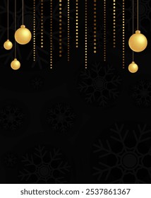 Fondo de vacaciones de Navidades de Vector Abstractas con copos de nieve oscuros y guirnalda dorada colgante