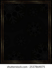 Abstrakter Vektor Weihnachtsfeiertag Hintergrund mit dunklen Schneeflocken und goldenem Rahmen