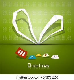 Abstract vector Christmas ribbon theme, Merry Christmas title on green background