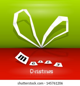 Abstract vector Christmas ribbon theme and Merry Christmas title on green and red background