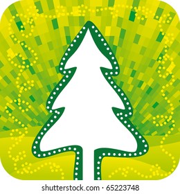 Abstract vector Christmas tree with shine green background