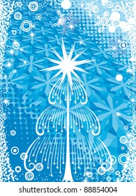 Abstract vector christmas tree with shine blue background