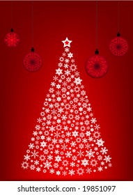 abstract vector christmas tree with snowflakes and ornaments