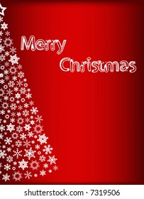 abstract vector christmas tree with snowflakes and merry christmas