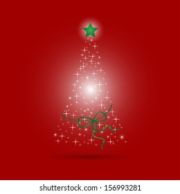abstract vector Christmas tree with stars on a red background