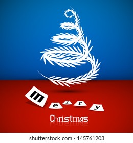 Abstract vector Christmas tree theme, Merry Christmas title on blue and red background