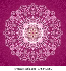 Abstract vector circle background. Lace pattern design. White ornament on scroll background. It can be used for decorating of wedding invitations, greeting cards, decoration for bags and clothes.