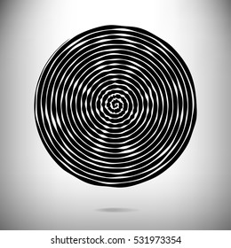 Abstract vector circle of black and white concentric stripes.