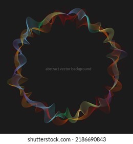 Resumen vector círculo colorido fondo con líneas onduladas, aislado en negro. Colores otoñales. Ilustración del vector