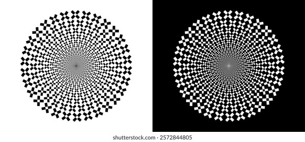 Abstract vector circle with crosses as logo or icon, design element. Black shape on a white background and the same white shape on the black side.