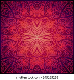 Abstract vector circle floral ornament. Lace pattern design. Vintage ornament on red background. Vector ornamental border frame can be used for banner, wedding invitation, book cover, certificate etc.