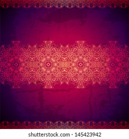 Abstract vector circle floral ornament. Lace pattern design. Vintage ornament on red background. Vector ornamental border frame can be used for banner, wedding invitation, book cover, certificate etc.