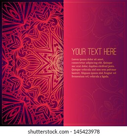 Abstract vector circle floral ornament. Lace pattern design. Vintage ornament on red background. Vector ornamental border frame can be used for banner, wedding invitation, book cover, certificate etc.
