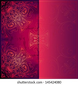 Abstract vector circle floral ornament. Lace pattern design. Vintage ornament on red background. Vector ornamental border frame can be used for banner, wedding invitation, book cover, certificate etc.