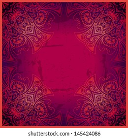 Abstract vector circle floral ornament. Lace pattern design. Vintage ornament on red background. Vector ornamental border frame can be used for banner, wedding invitation, book cover, certificate etc.