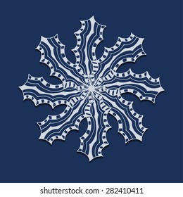 Abstract vector circle floral ornament. Lace pattern design. Vintage ornament on blue background. Vector Illustration