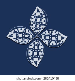 Abstract vector circle floral ornament. Lace pattern design. Vintage ornament on blue background. Vector Illustration