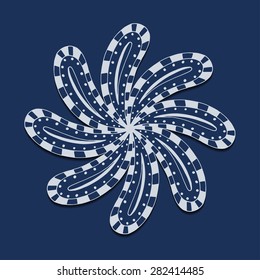 Abstract vector circle floral ornament. Lace pattern design. Vintage ornament on blue background. Vector Illustration