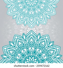 Abstract vector circle floral ornamental border in turquoise colors