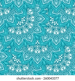 Abstract vector circle floral ornamental border in turquoise colors