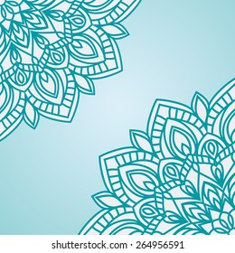 Abstract vector circle floral ornamental border in turquoise colors