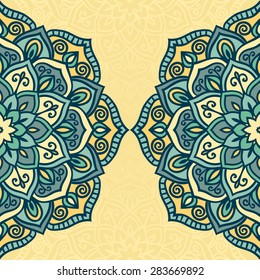 Abstract vector circle floral ornamental border in soft colors